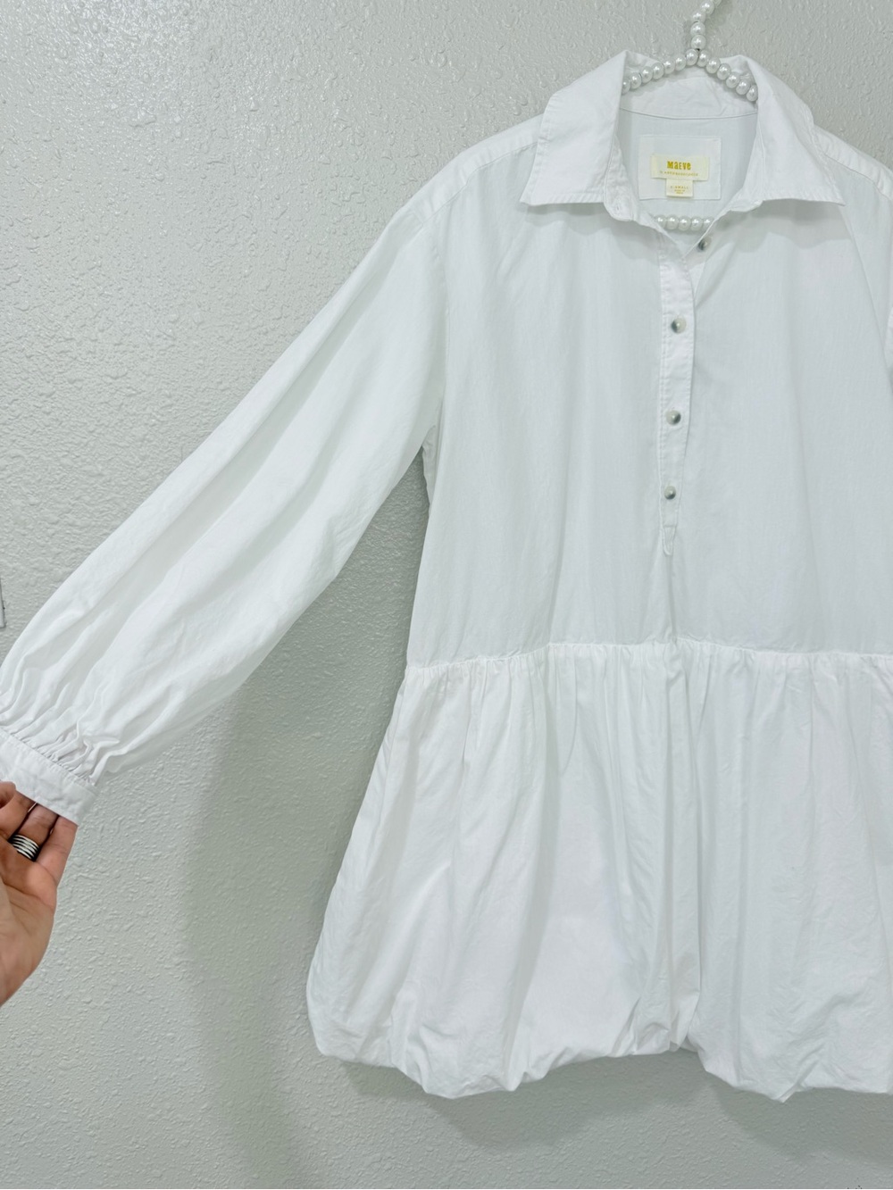 Anthropologie Maeve Bubble Hem Shirt Dress in White size XS-S - Picture 4 of 10
